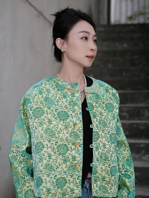 微瑕秒杀| 盛唐牡丹 |草绿色漳绒缠枝富贵花外套[特价品]](特殊商品不退不换) 商品图3