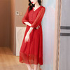 AHM-6501法式小香风V领雪纺春夏新款简约时尚气质优雅红色长裙 商品缩略图3