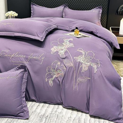 TZF-ins北欧风花开富贵纯色刺绣四件套床单被罩可裸睡亲肤款床上用品 商品图8