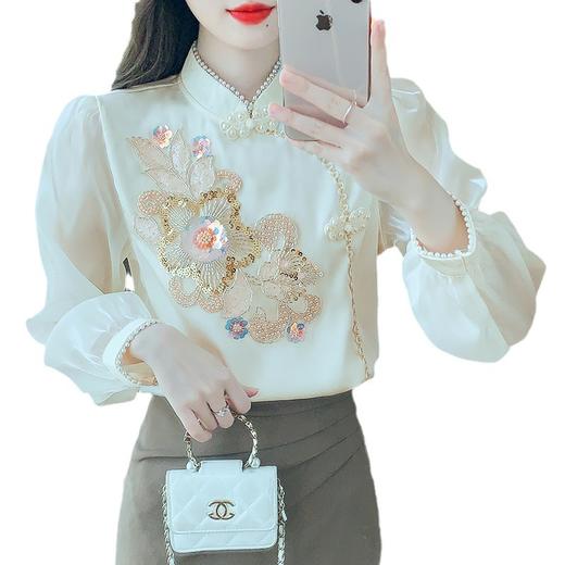 ALBB-新中式国风刺绣衬衫女长袖内搭雪纺上衣 商品图4
