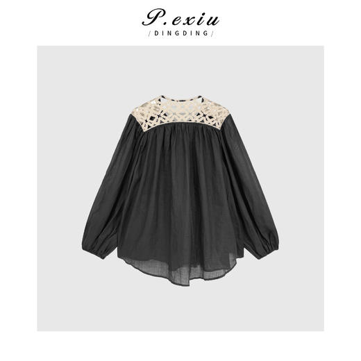 03-4潘依绣丁丁宠粉PanYiXiu/潘依绣【法颂少女】100%苎麻宫廷风优雅拼接衬衫 SH98831 商品图2