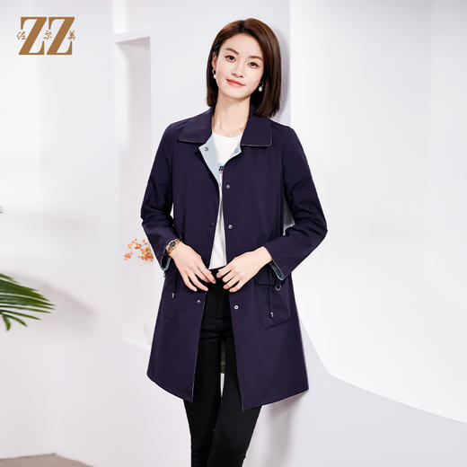 佐尔美春季新款 时尚简约双面穿松紧腰中长风衣外套女E33FZ17 商品图2