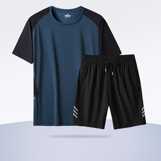 【Q】【冰丝速干】【新款DSF】大依优型大码男装夏季套装运动休闲加肥加大短袖短裤大号T恤套装夏装 商品图1