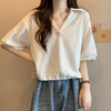 【舒适透气！POLO领短袖T恤】POLO领短袖T恤女ins，春夏宽松显瘦，洋气减龄小个子短款V领半袖上衣 商品缩略图4