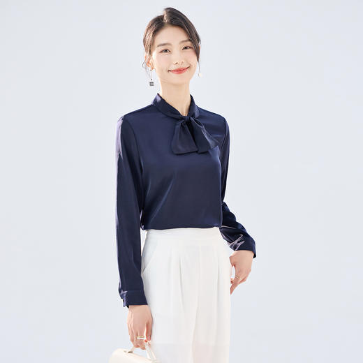 【简约优雅】罗蒙女士长袖衬衫蝴蝶结领口知性大方时尚通勤长袖衬衫女 商品图9