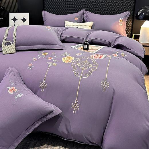 TZF-ins北欧风花开富贵纯色刺绣四件套床单被罩可裸睡亲肤款床上用品 商品图3