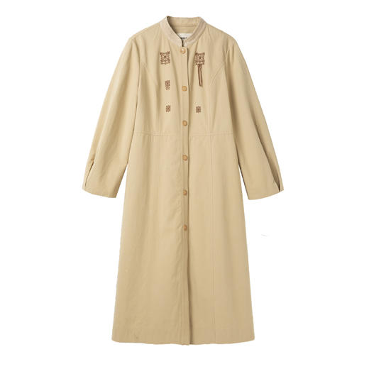 famecoco新中式立领国风刺绣全棉长风衣女设计感外套FAC1AT003 商品图5