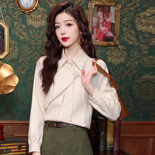 复古翻领长袖雪纺衬衫，气质修身显瘦衬衣KQL-C06N8601 商品图3