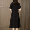 LS2601冠乐绉香云纱真丝连衣裙女2024新款夏季短袖圆领收腰气质桑蚕丝裙 商品缩略图3