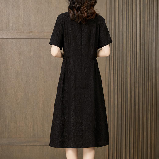 LS2601冠乐绉香云纱真丝连衣裙女2024新款夏季短袖圆领收腰气质桑蚕丝裙 商品图3