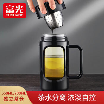 富光玻璃杯商务男女办公双层塑玻杯大容量牛饮者水杯茶水分离泡茶杯子 商品图8