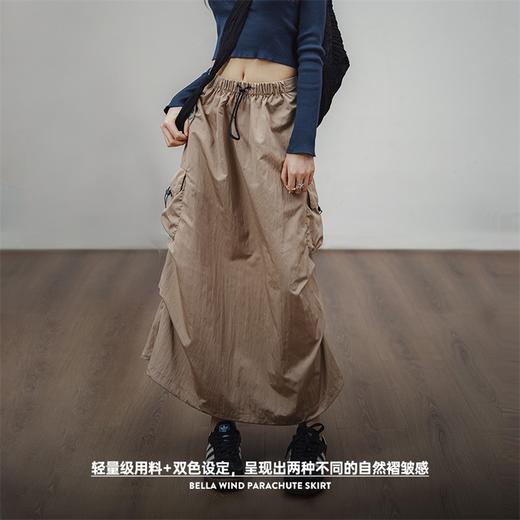 马登美式复古卡其色工装a字裙春款中腰多袋抽褶薄显瘦半身长裙女 商品图2