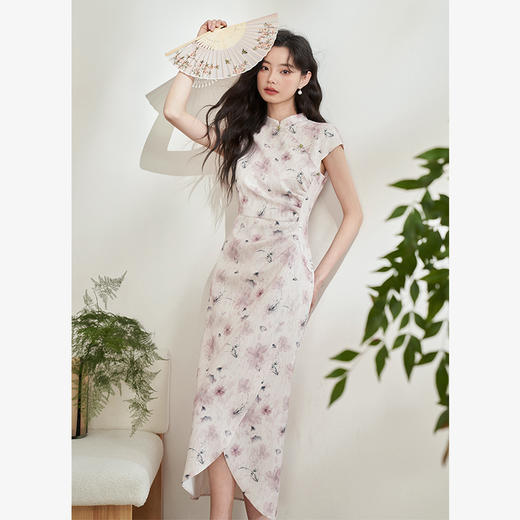 西遇新中式修身素雅复古旗袍女春季新款国风改良碎花连衣裙D0340077 商品图0