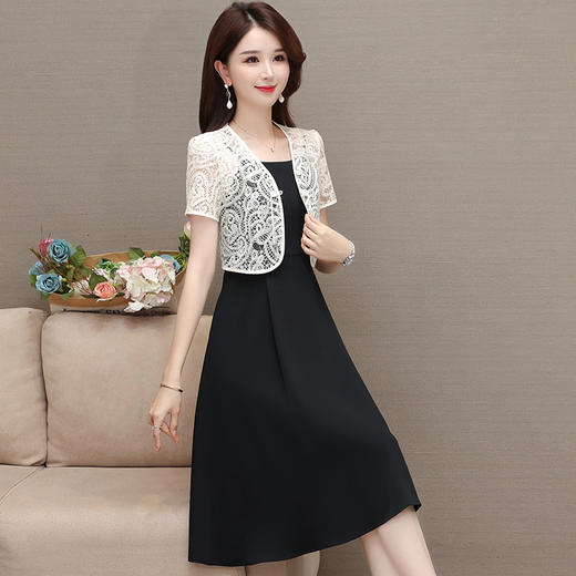 中长款内搭，短袖镂空短外披两件套裙QYM-XYKL-28106-L 商品图1