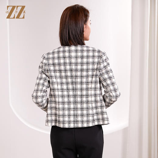 佐尔美春季新款 气质小香风千鸟格短款毛呢外套女E34ZD15 商品图4