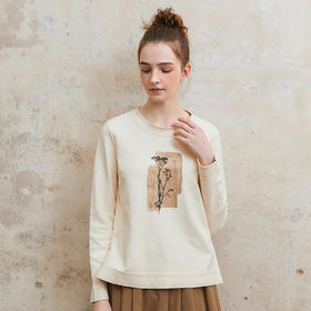 famecoco范可儿植物标本印花卫衣女长袖圆领宽松上衣FAC1BL002