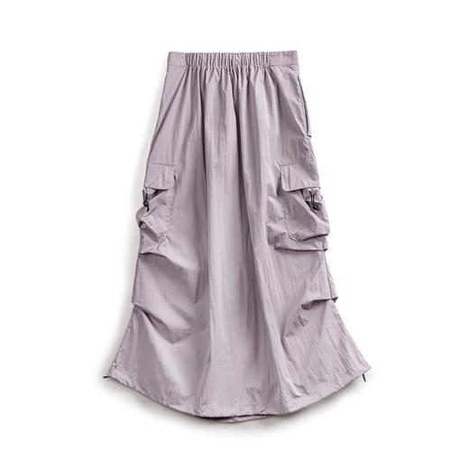 马登美式复古卡其色工装a字裙春款中腰多袋抽褶薄显瘦半身长裙女 商品图7