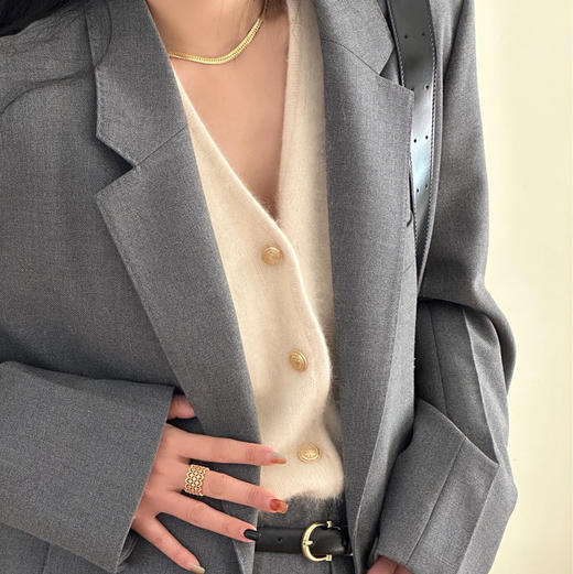 羊毛精纺灰色女绅士西装 满分摩登造型 英伦斜纹呢复古时髦 职场通勤品味尽显 面料考究垂感好G0727 商品图7