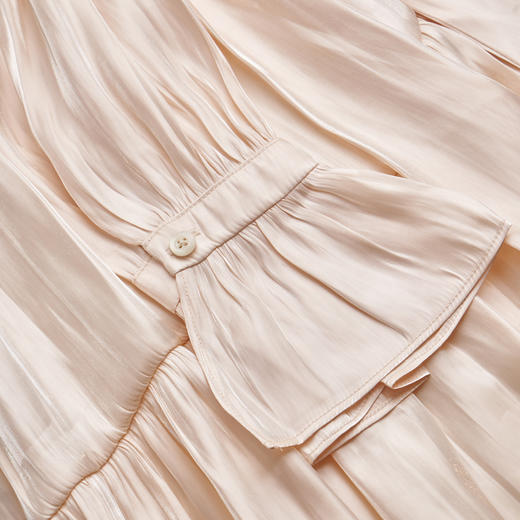 欧芮儿春新款长袖蝴蝶结V领连衣裙女中长款气质显瘦A字裙 商品图3