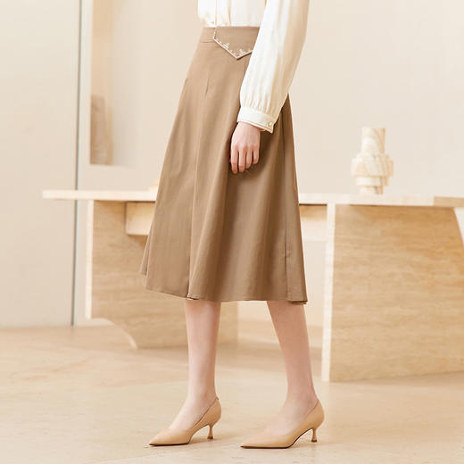 Famecoco范可儿天丝洗水棉半裙女士刺绣中长款a字裙FAC1HA020 商品图1