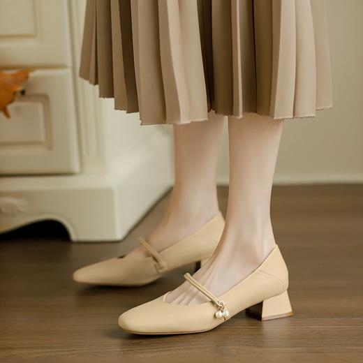 ZHR浅口单鞋女2024新款时尚粗跟小皮鞋子百搭玛丽珍鞋女鞋ins方头 商品图6