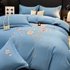 TZF-ins北欧风花开富贵纯色刺绣四件套床单被罩可裸睡亲肤款床上用品 商品缩略图2