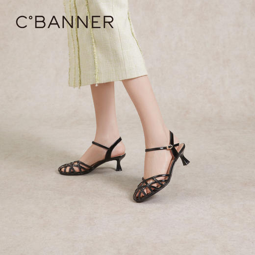 千百度时尚罗马凉鞋女夏季一字带细高跟鞋轻奢绝美凉鞋A24341062 商品图0