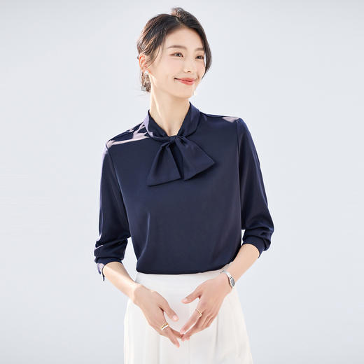 【简约优雅】罗蒙女士长袖衬衫蝴蝶结领口知性大方时尚通勤长袖衬衫女 商品图8