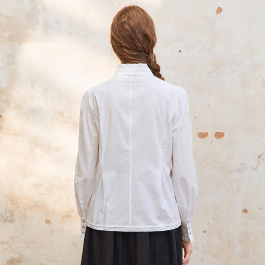 Famecoco纯棉木耳边立领长袖衬衫女士气质小众衬衣FAC1BH008 商品图4