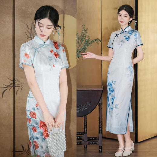 仿醋酸提花短袖春夏新款年轻改良旗袍GX183204 商品图0