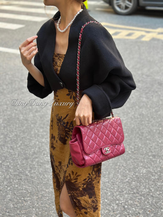 Chanel cf 衍生款 树莓紫 羊皮 翻盖 手提 链条包 商品图1