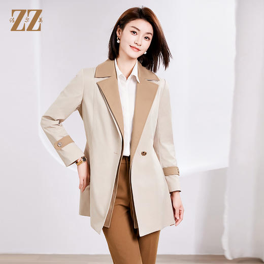 佐尔美春季新款 时尚经典英伦一粒扣中长风衣女E33FZ23 商品图2