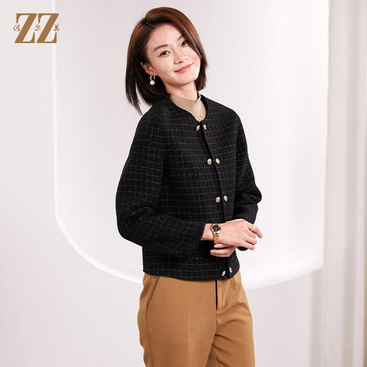 佐尔美春季上新 气质小香风千鸟格绵羊毛双面呢短外套女E34SM14 商品图1