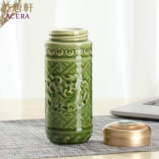 乾唐轩活瓷杯盛世祥龙随手杯便携陶瓷杯子水杯男礼物 耀洲绿 商品图1