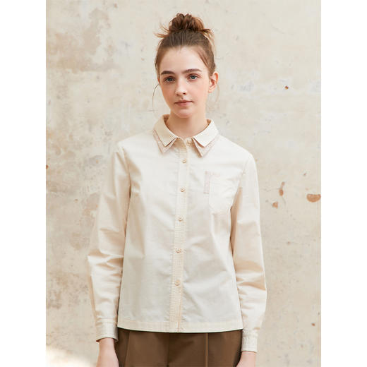 famecoco范可儿双层领撞色拼接衬衫女士长袖贴布衬衣FAC1BH009 商品图0