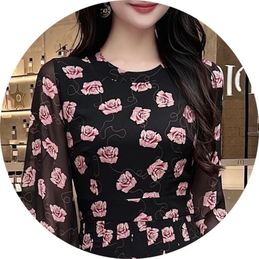 -水红色桑蚕丝连衣裙 HJ1S42 商品图4