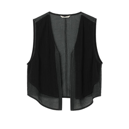 Famecoco范可儿假两件短款叠穿马夹女士复古开衫马甲FAC1CA004 商品图6