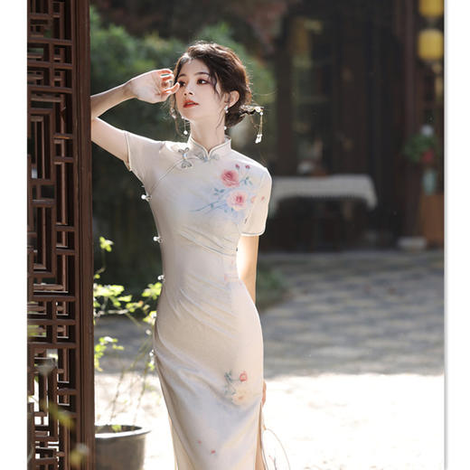 春夏新款时尚改良提花缎长款素雅旗袍GX179143 商品图3