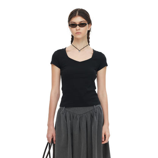 NUTH 凉感液氨纯棉低领修身显瘦短袖t恤女 商品图0