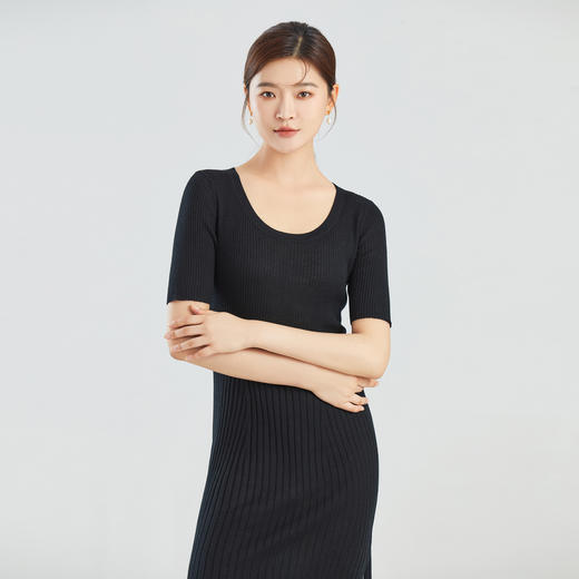 DWMD3005AN 丝绒款 东黎羊绒 女士夏季圆领气质开叉连衣裙春夏氛围感连衣裙 商品图9