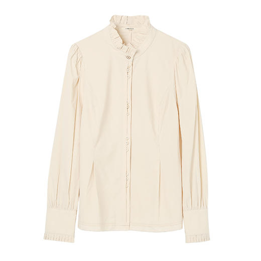 Famecoco纯棉木耳边立领长袖衬衫女士气质小众衬衣FAC1BH008 商品图5