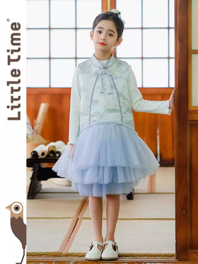 littletime女童中国风连衣裙春秋旗袍裙2024新款无袖儿童汉服袄裙