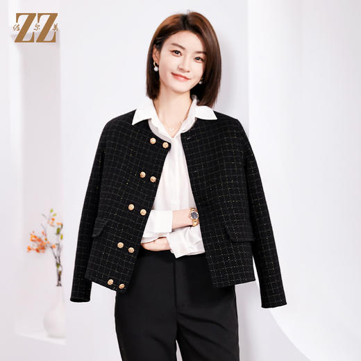 佐尔美春季上新 气质小香风千鸟格绵羊毛双面呢短外套女E34SM14 商品图4