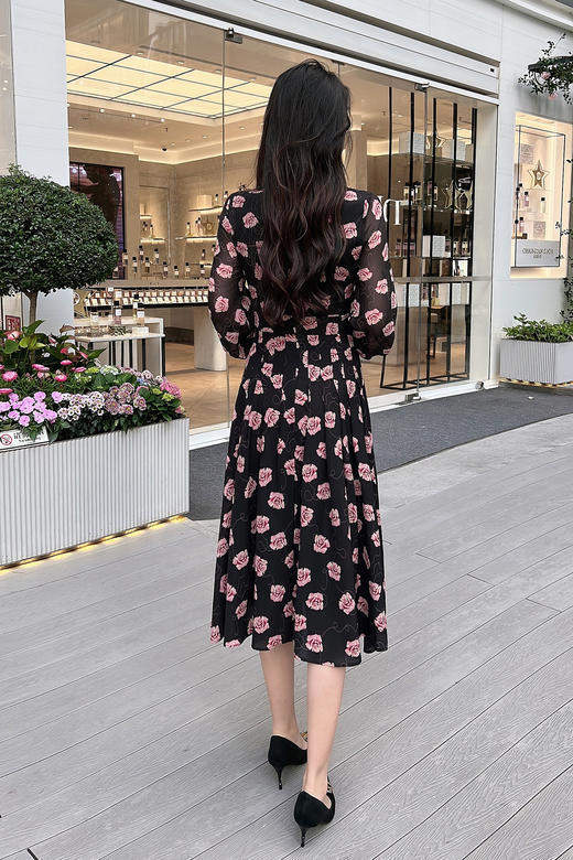 -水红色桑蚕丝连衣裙 HJ1S42 商品图3