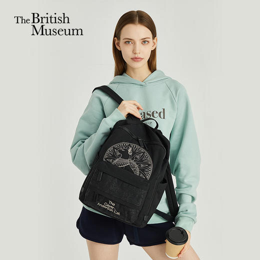 大英博物馆 盖亚·安德森猫系列 刺绣大容量休闲 双肩包 黑色 出行通勤 送朋友 生日礼物 商品图0