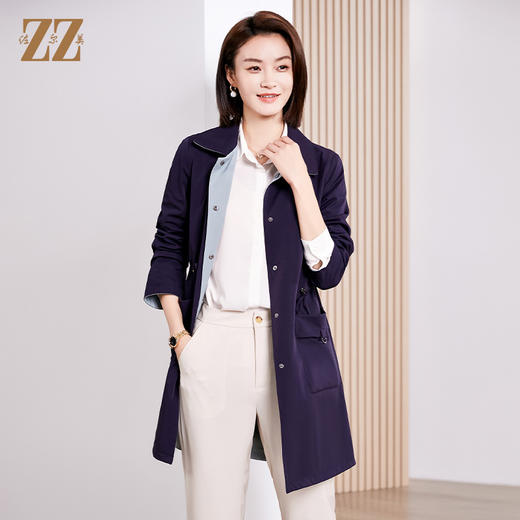 佐尔美春季新款 时尚简约双面穿松紧腰中长风衣外套女E33FZ17 商品图3