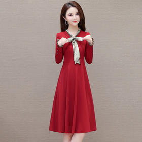 简约中长款通勤修身时尚连衣裙，春款V领洋气内搭打底裙QYM-KSY-XQZ24A09-L