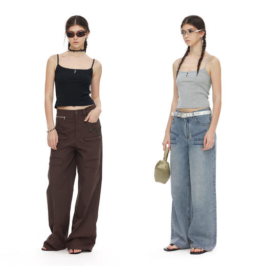 NUTH 修身显瘦遮副乳可调节肩带设计无袖吊带背心 商品图1