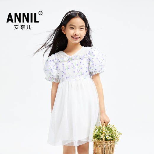 女童短袖连衣裙新款夏网纱甜美法式浪漫公主裙子安奈儿童装EG423087 商品图0