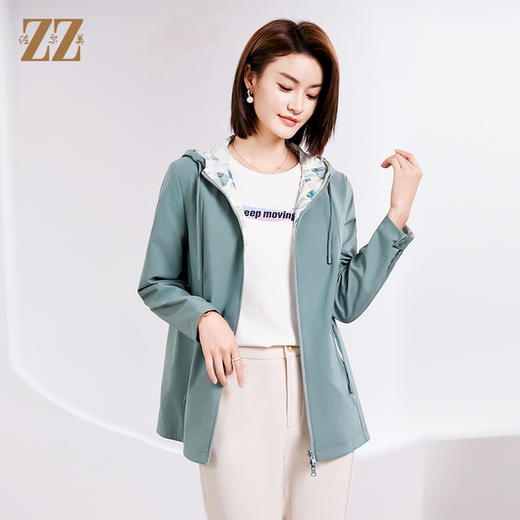 佐尔美春季新款 双面穿时尚气质连帽休闲短风衣外套女E33FD26 商品图2